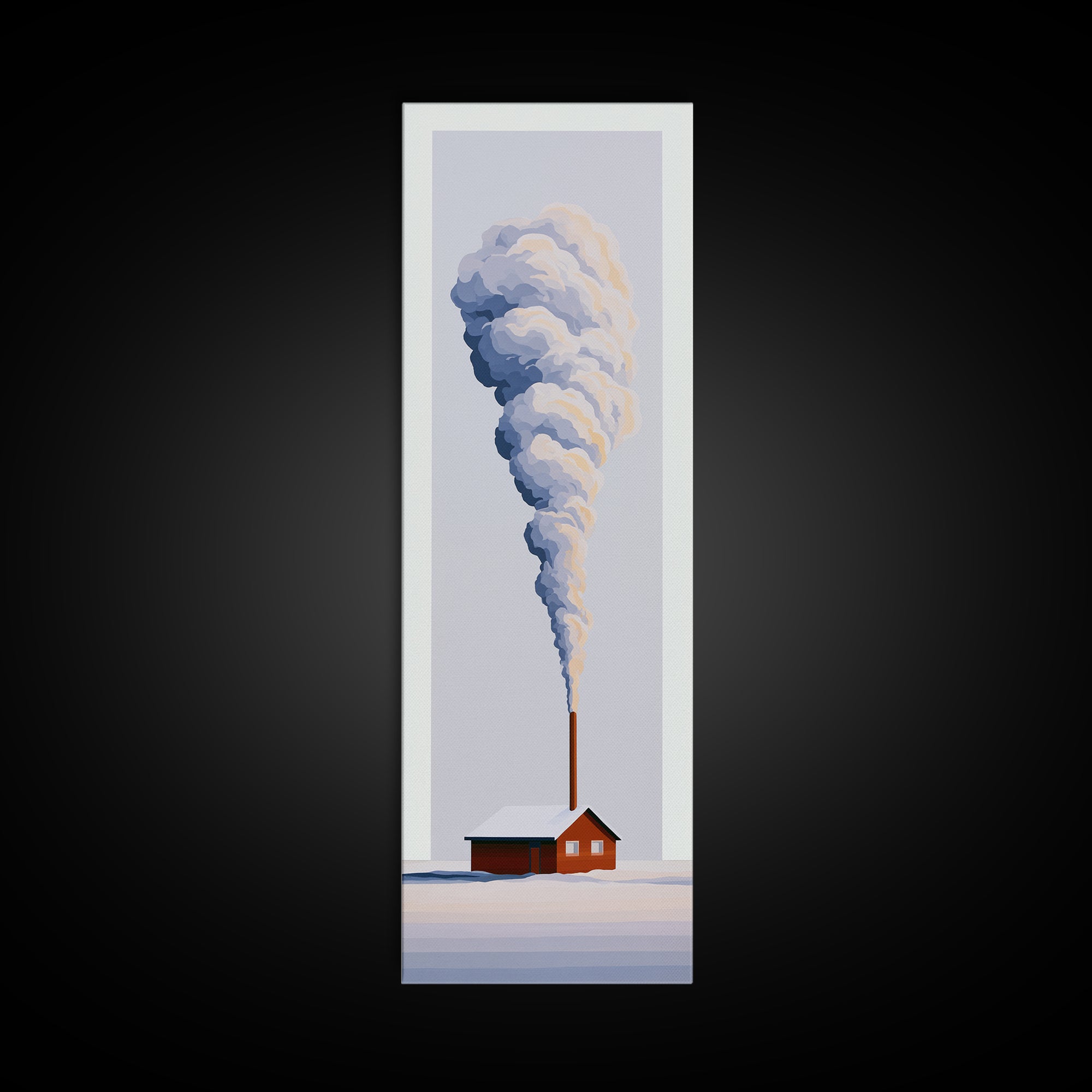 Winter Cabin Smoke Framed Canvas Print, Scandinavian Art, Fine Art Print, Living Room Decor, Oil Painting, Nordic, Printable, SCA-1x3-54