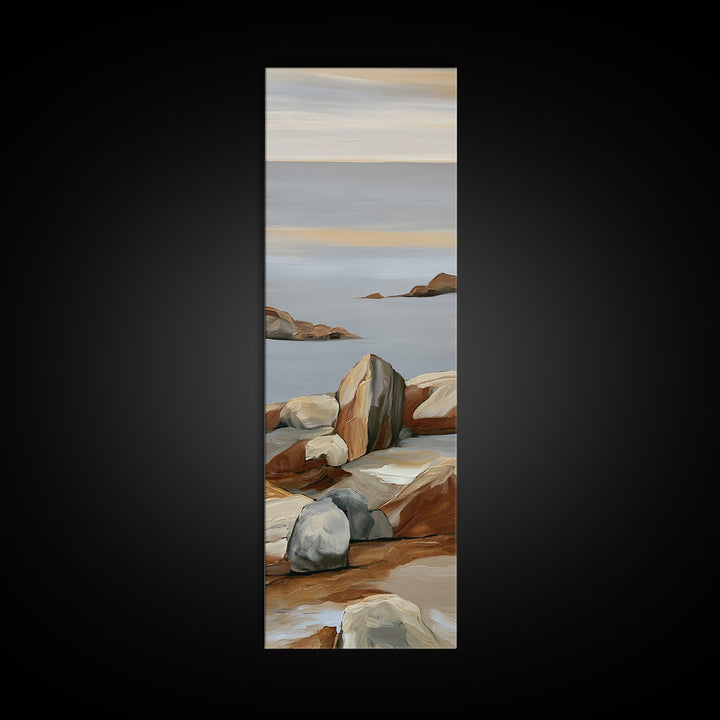 Quiet Coastal Rocks and Gray Sea Canvas Print, Scandinavian Art, Modern Decor, Living Room Decor, Fine Art, Nordic, Wall Decor, SCA-1x3-59