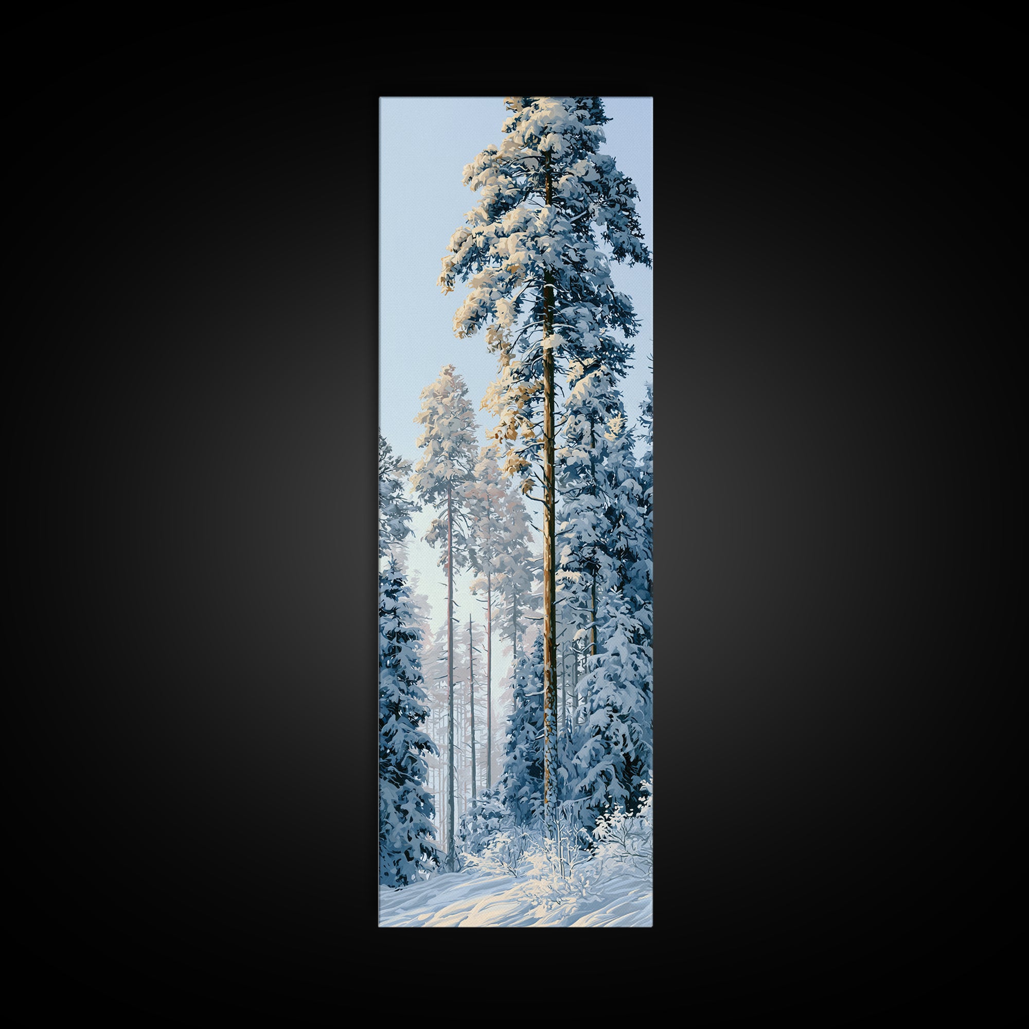 Snowy Nordic Forest Framed Canvas Print, Scandinavian Art, Digital Wall Art, Living Room Decor, Fine Art, Nordic, Boho Decor, SCA-1x3-61