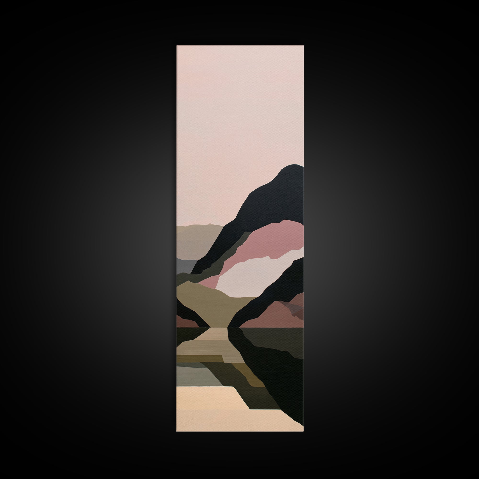 Minimal Fjord Landscape Framed Canvas Print, Scandinavian Art, Contemporary Art, Living Room Decor, Oil Painting, Nordic, SCA-1x3-62