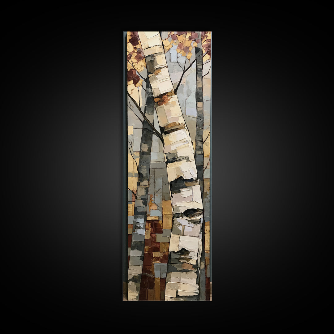 Birch Tree Trunks Framed Canvas Print, Scandinavian Art, Mid Century Modern, Living Room Decor, Oil Painting, Nordic, SCA-1x3-69