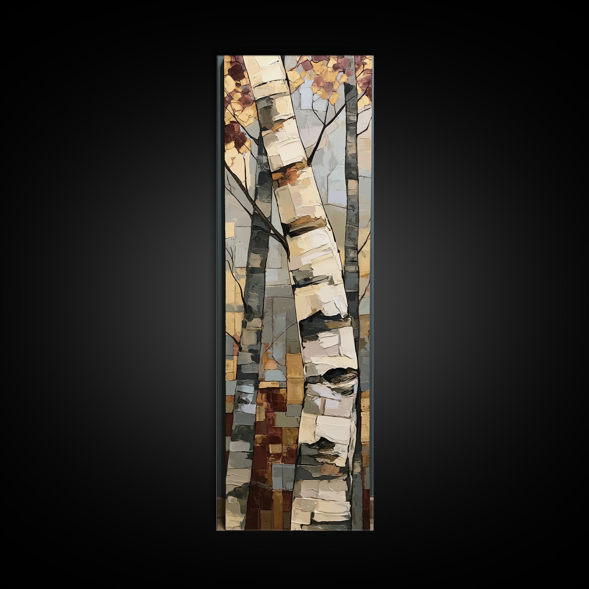 Birch Tree Trunks Framed Canvas Print, Scandinavian Art, Mid Century Modern, Living Room Decor, Oil Painting, Nordic, SCA-1x3-69