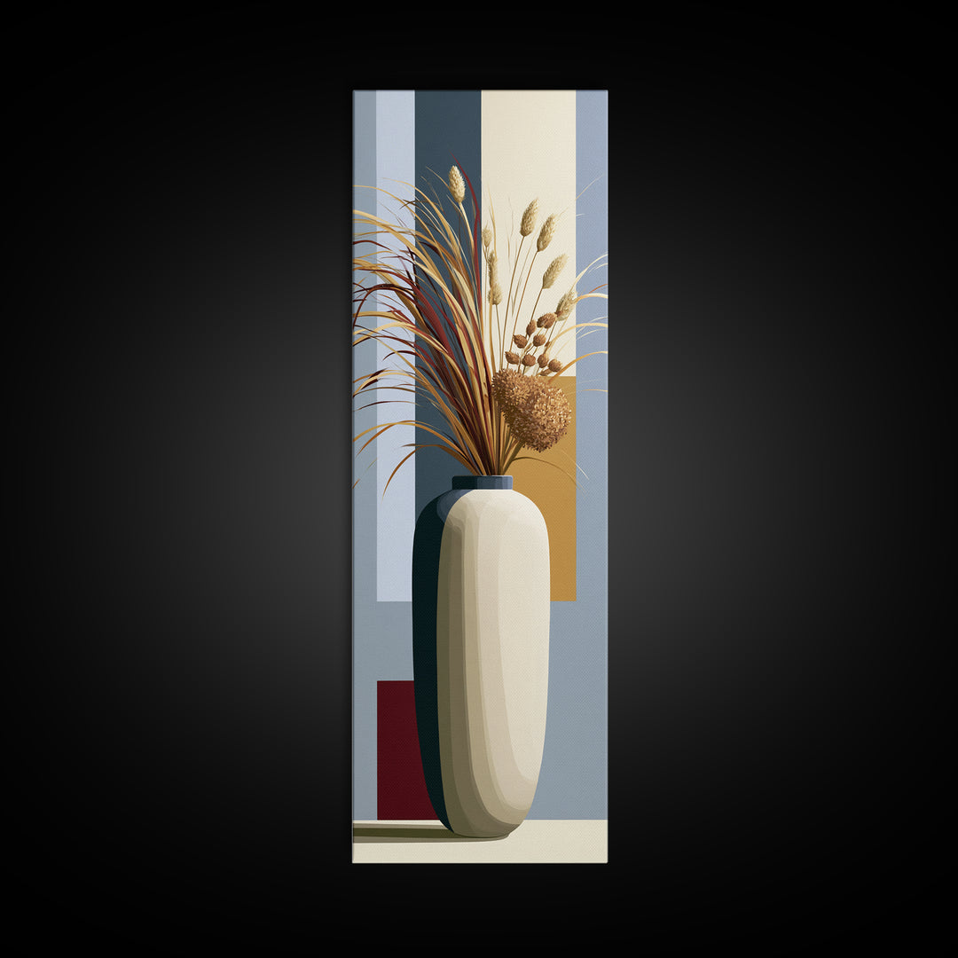 Ceramic Vase with Dried Grasses Canvas Print, Scandinavian Art, Boho Wall Art, Living Room Decor, Nordic, Modern Decor, SCA-1x3-73