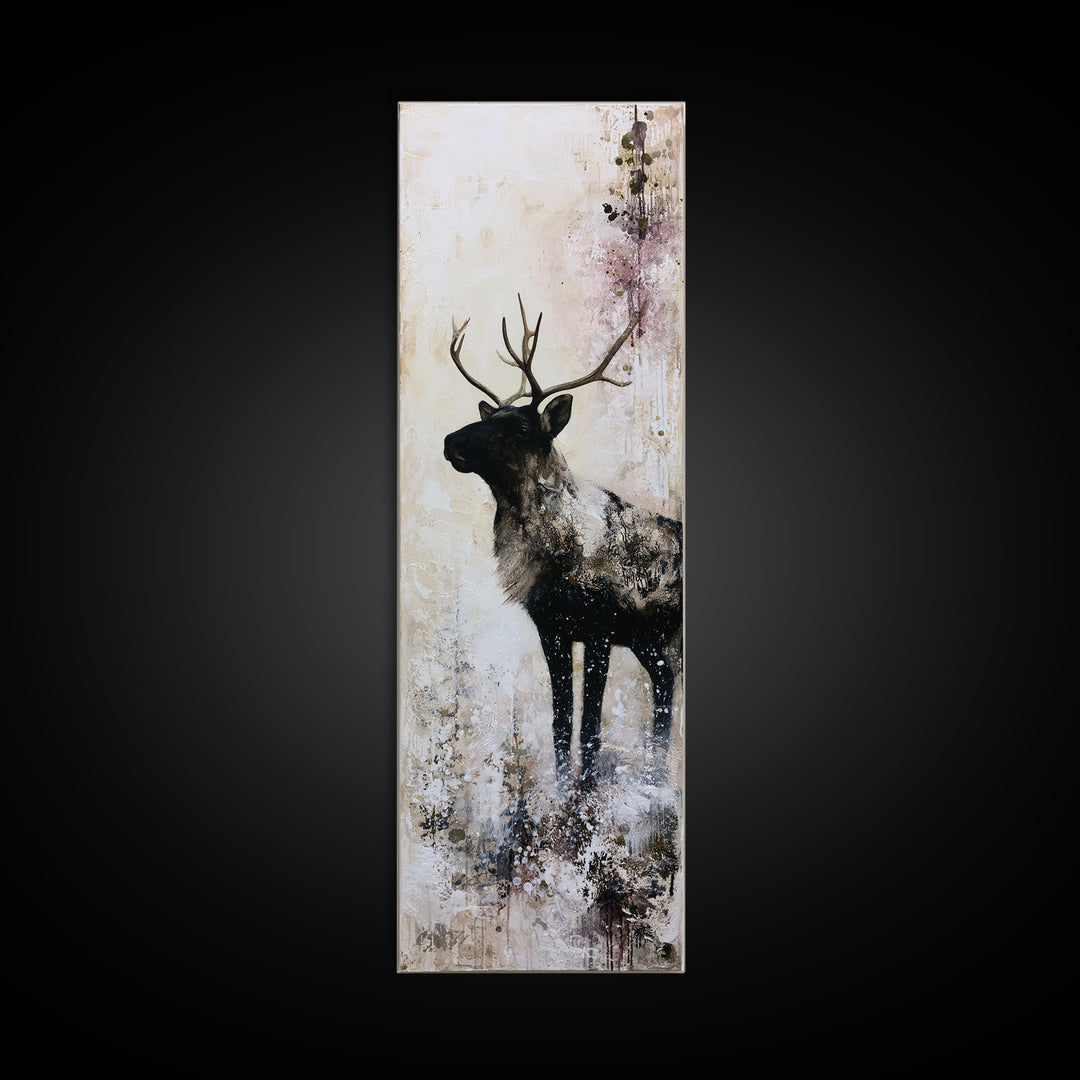 Reindeer Silhouette in Snowy Landscape Canvas Print, Scandinavian Art, Printable, Living Room Decor, Fine Art, Nordic, SCA-1x3-90