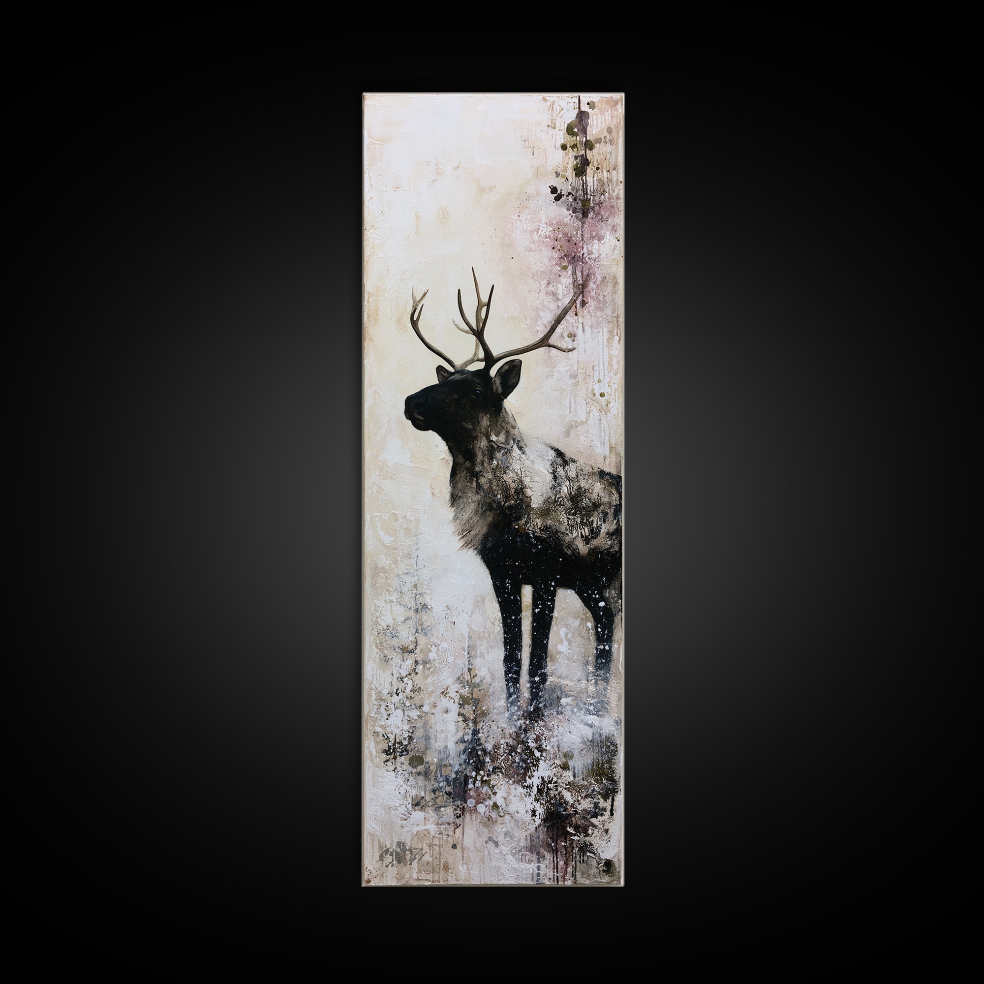Reindeer Silhouette in Snowy Landscape Canvas Print, Scandinavian Art, Printable, Living Room Decor, Fine Art, Nordic, SCA-1x3-90