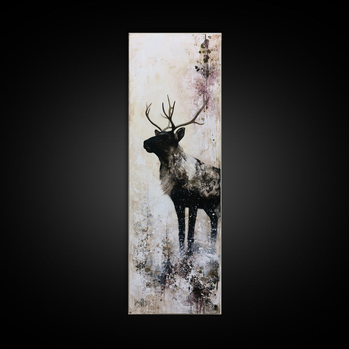 Reindeer Silhouette in Snowy Landscape Canvas Print, Scandinavian Art, Printable, Living Room Decor, Fine Art, Nordic, SCA-1x3-90