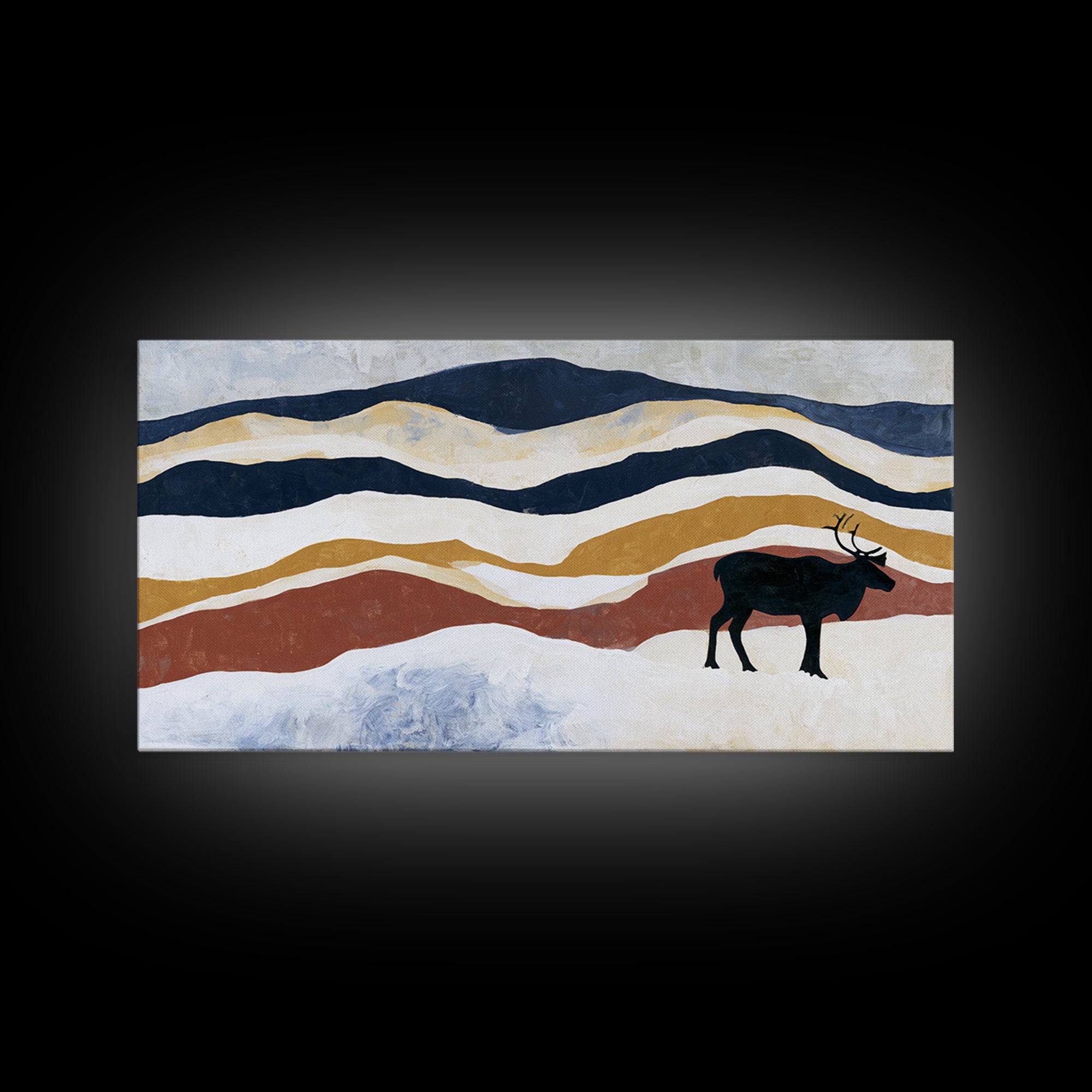 Reindeer Silhouette in Snowy Landscape Canvas Print, Scandinavian Art, Art, Living Room Decor, Fine Art, Nordic, Abstract Art, SCA-2x1-26