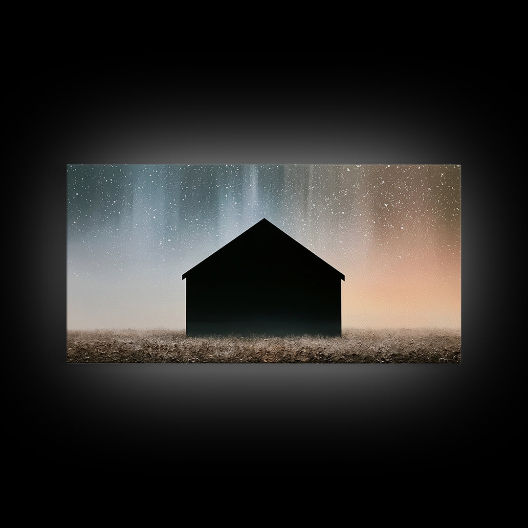 Simple Black House Shape Framed Canvas Print, Scandinavian Art, Abstract Art, Living Room Decor, Nordic, Abstract Painting, SCA-2x1-3