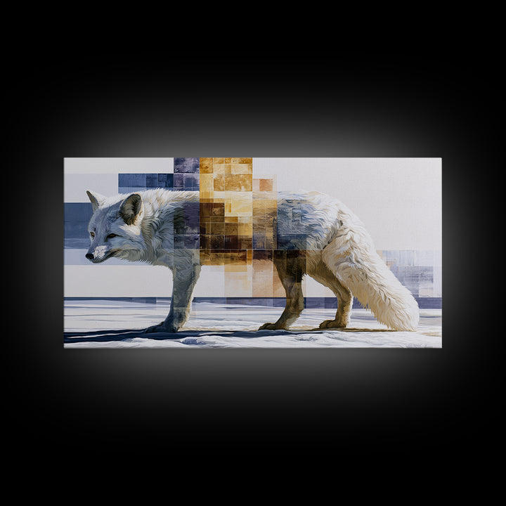 White Fox in Quiet Snow Canvas Print, Scandinavian Art, Home Decor, Living Room Decor, Oil Painting, Nordic, Wall Hanging, SCA-2x1-32