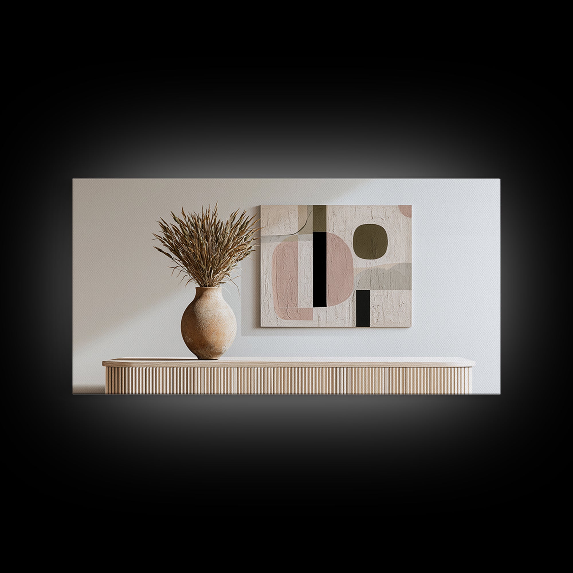 Ceramic Vase with Dried Grasses Framed Canvas Print, Scandinavian Art, Oil Painting, Living Room Decor, Fine Art, Nordic, SCA-2x1-33