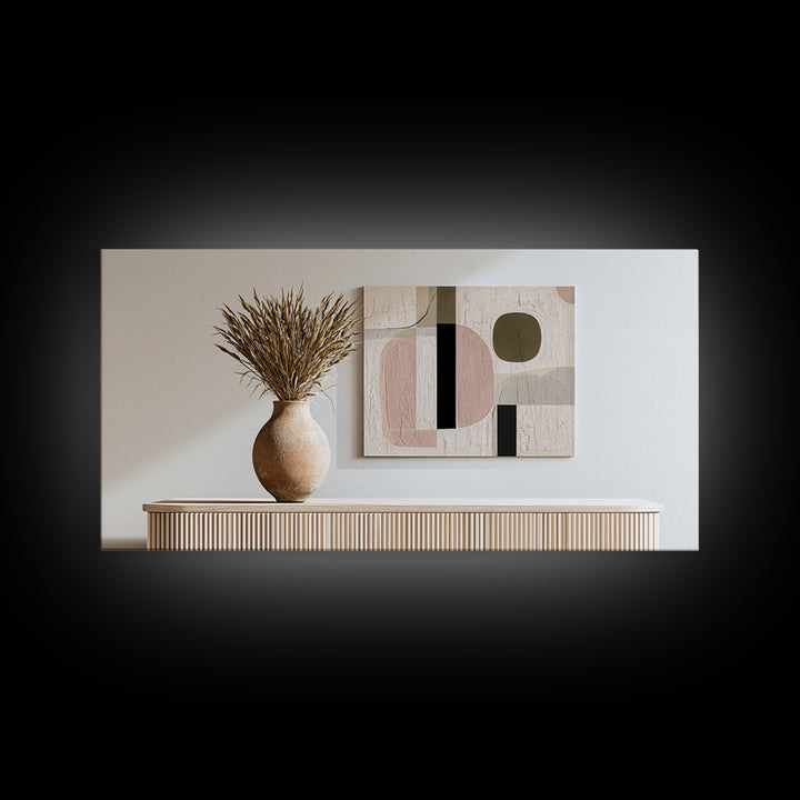 Ceramic Vase with Dried Grasses Framed Canvas Print, Scandinavian Art, Oil Painting, Living Room Decor, Fine Art, Nordic, SCA-2x1-33