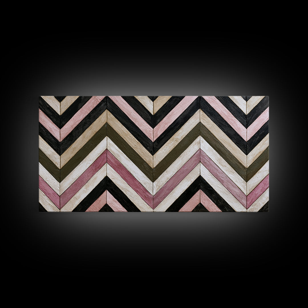 Herringbone Monochrome Pattern Framed Canvas Print, Scandinavian Art, Wall Art, Living Room Decor, Fine Art, Nordic, SCA-2x1-42