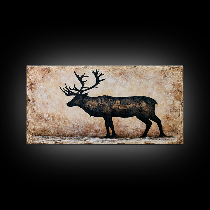 Reindeer Silhouette in Snowy Landscape Canvas Print, Scandinavian Art, Mid Century Modern, Living Room Decor, Nordic, SCA-2x1-50