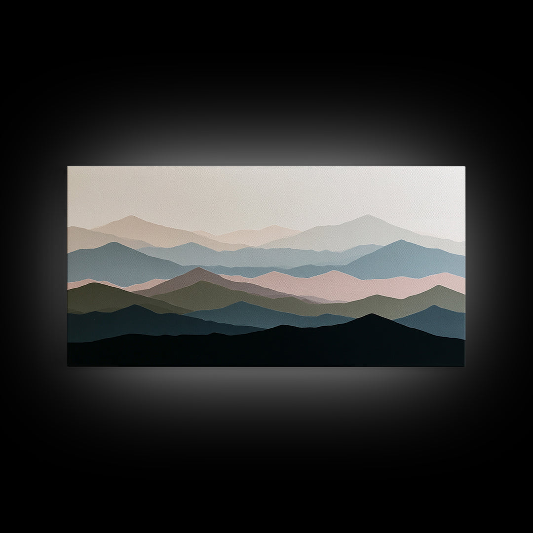 Muted Mountain Layers Canvas Print, Scandinavian Art, Printable, Living Room Decor, Fine Art, Nordic, Abstract Wall Art, SCA-2x1-52