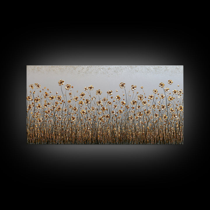 Minimal Meadow Flowers Framed Canvas Print, Scandinavian Art, Wall Decor, Living Room Decor, Oil Painting, Nordic, Canvas Art, SCA-2x1-6