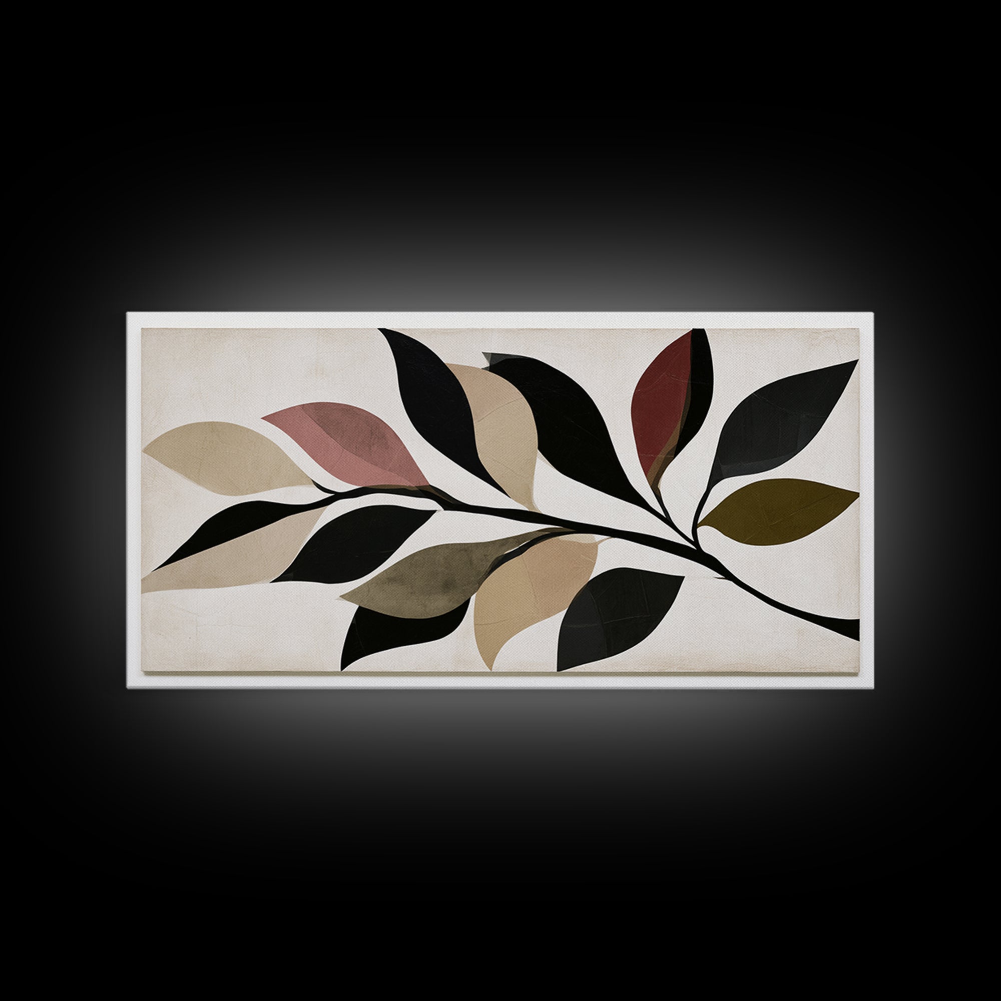 Single Black Branch on Warm White Background Canvas Print, Scandinavian Art, Christmas Decor, Living Room Decor, Oil Painting, SCA-2x1-64