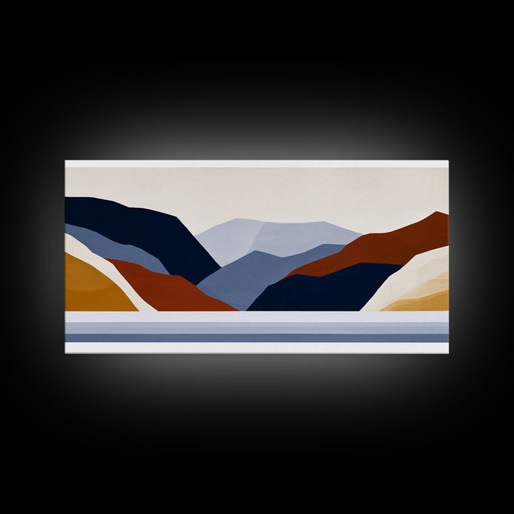 Minimal Fjord Landscape Canvas Print, Scandinavian Art, Living Room Decor, Oil Painting, Nordic, Living Room Wall Art, SCA-2x1-70