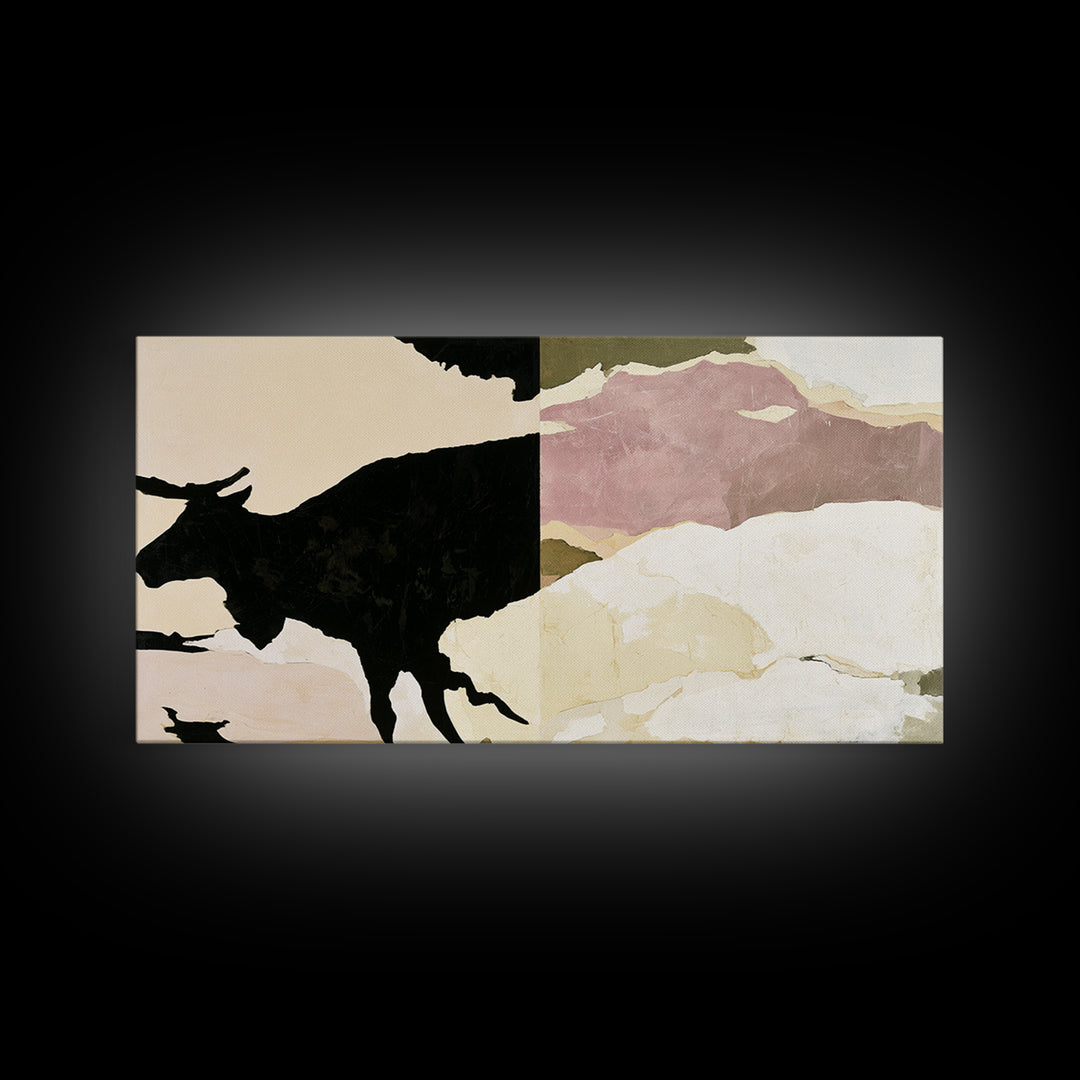 Reindeer Silhouette in Snowy Landscape Canvas Print, Scandinavian Art, Wall Hanging, Living Room Decor, Fine Art, Nordic, SCA-2x1-74