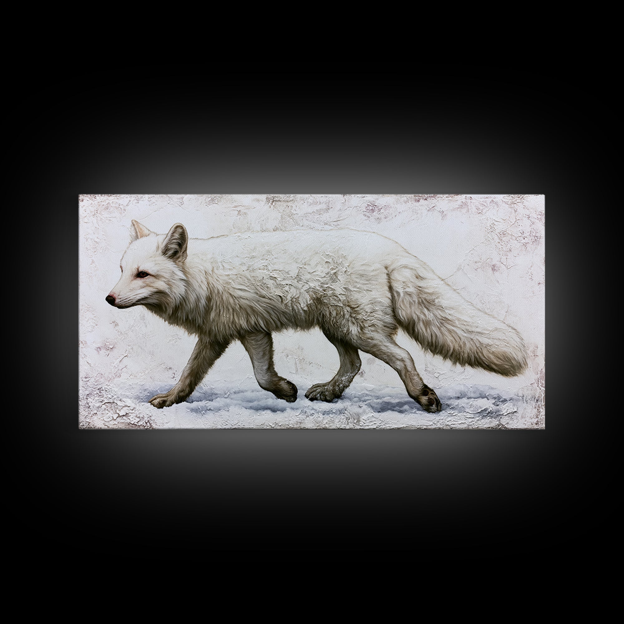 White Fox in Quiet Snow Framed Canvas Print, Scandinavian Art, Living Room Decor, Nordic, Gallery Decor, Neutral Decor, SCA-2x1-80