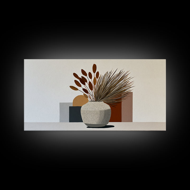 Ceramic Vase with Dried Grasses Framed Canvas Print, Scandinavian Art, Modern Wall Art, Living Room Decor, Watercolor Art, SCA-2x1-81