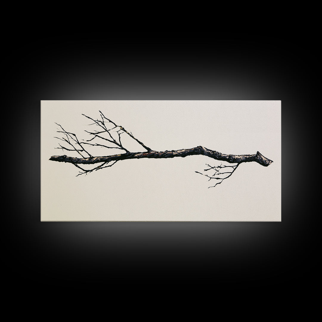 Single Black Branch on Warm White Background Canvas Print, Scandinavian Art, Abstract Art, Living Room Decor, Nordic, SCA-2x1-88