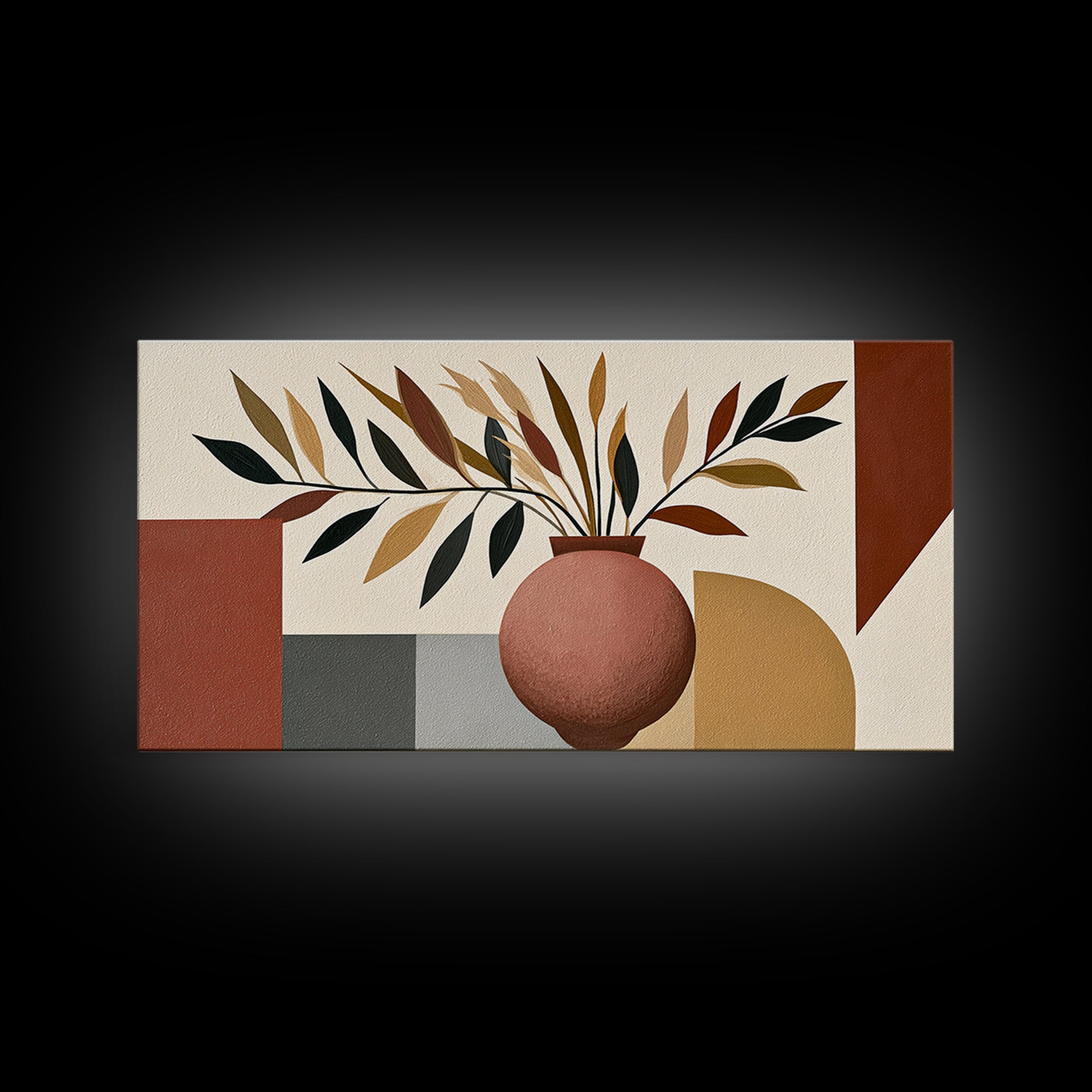 Ceramic Vase with Dried Grasses Framed Canvas Print, Scandinavian Art, Oil Painting, Living Room Decor, Fine Art, Nordic, SCA-2x1-9