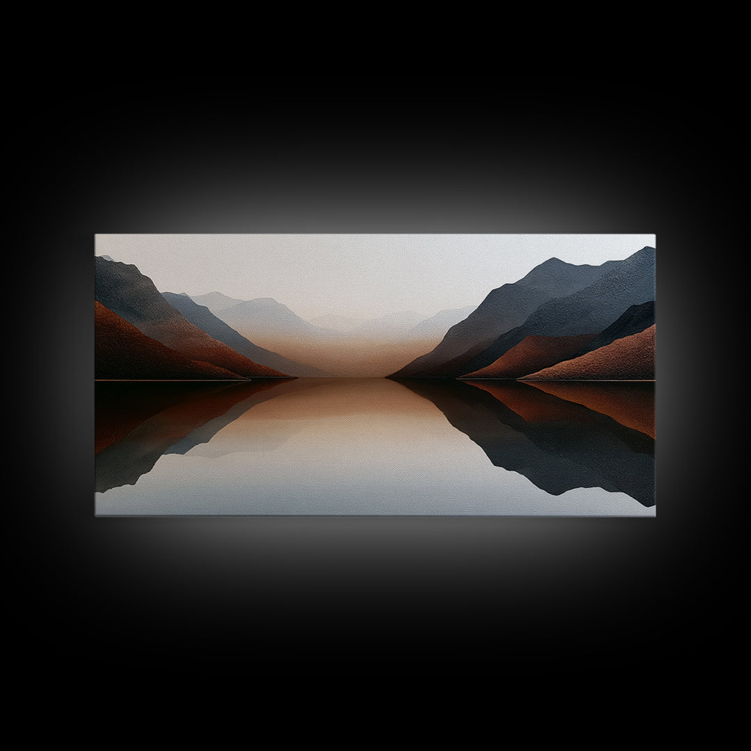Minimal Fjord Landscape Canvas Print, Scandinavian Art, Living Room Decor, Oil Painting, Nordic, Living Room Wall Art, SCA-2x1-94