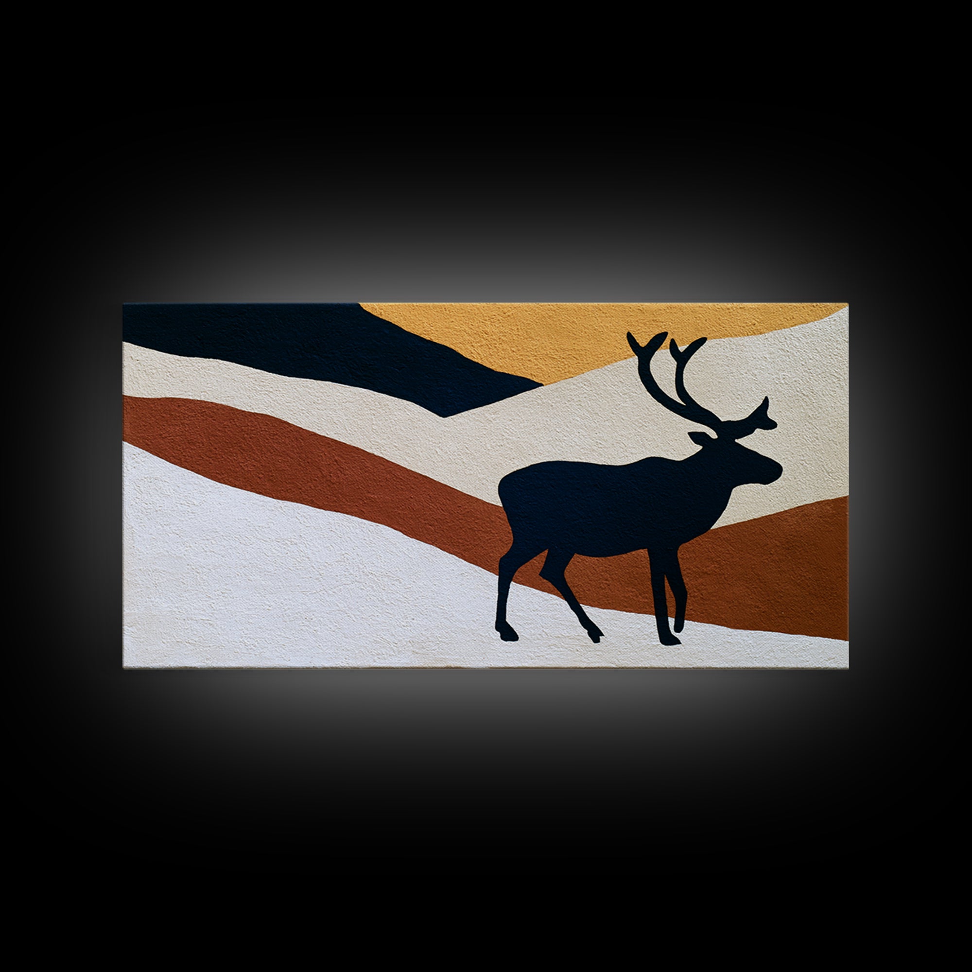 Reindeer Silhouette in Snowy Landscape Canvas Print, Scandinavian Art, Wall Hanging, Living Room Decor, Fine Art, Nordic, SCA-2x1-98