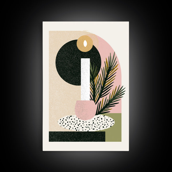 Hygge Candle and Pine Branch Still Life Framed Canvas Print, Scandinavian Art, Canvas Art, Living Room Decor, Fine Art, Nordic, SCA-2x3-12
