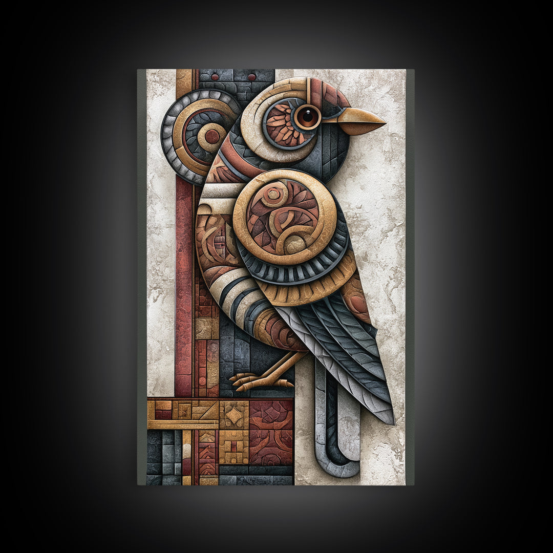 Nordic Folk Bird Framed Canvas Print, Scandinavian Art, Oil Painting, Living Room Decor, Fine Art, Nordic, Boho Wall Decor, SCA-2x3-19