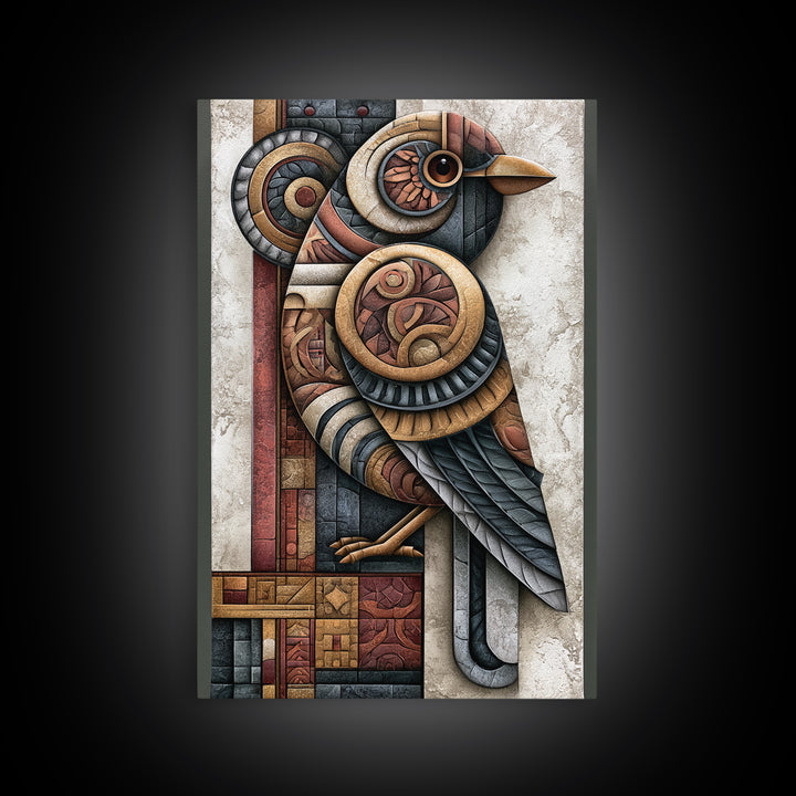 Nordic Folk Bird Framed Canvas Print, Scandinavian Art, Oil Painting, Living Room Decor, Fine Art, Nordic, Boho Wall Decor, SCA-2x3-19