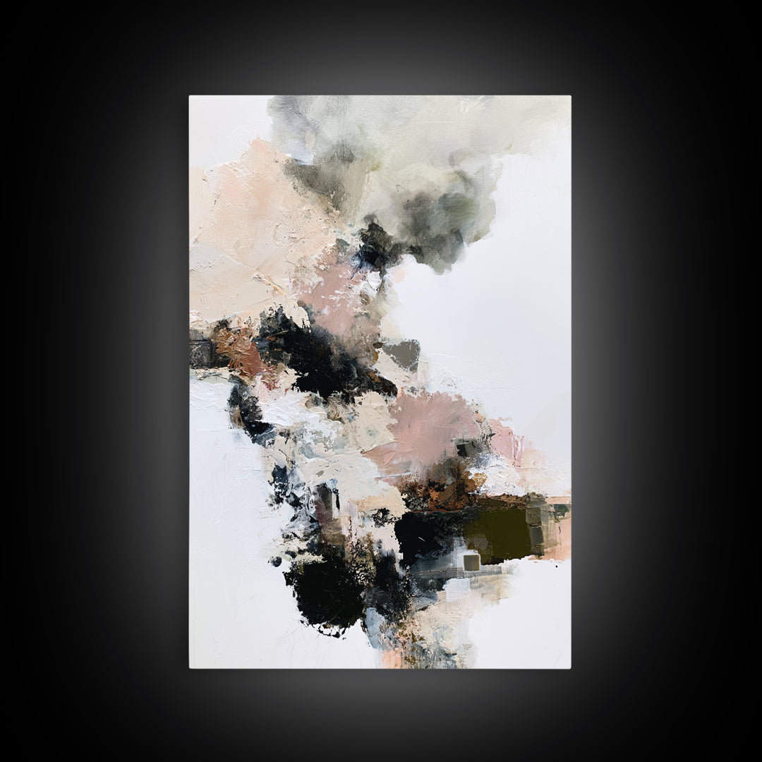 Winter Cabin Smoke Framed Canvas Print, Scandinavian Art, Wall Decor, Living Room Decor, Abstract Art, Nordic, Canvas Art, SCA-2x3-2