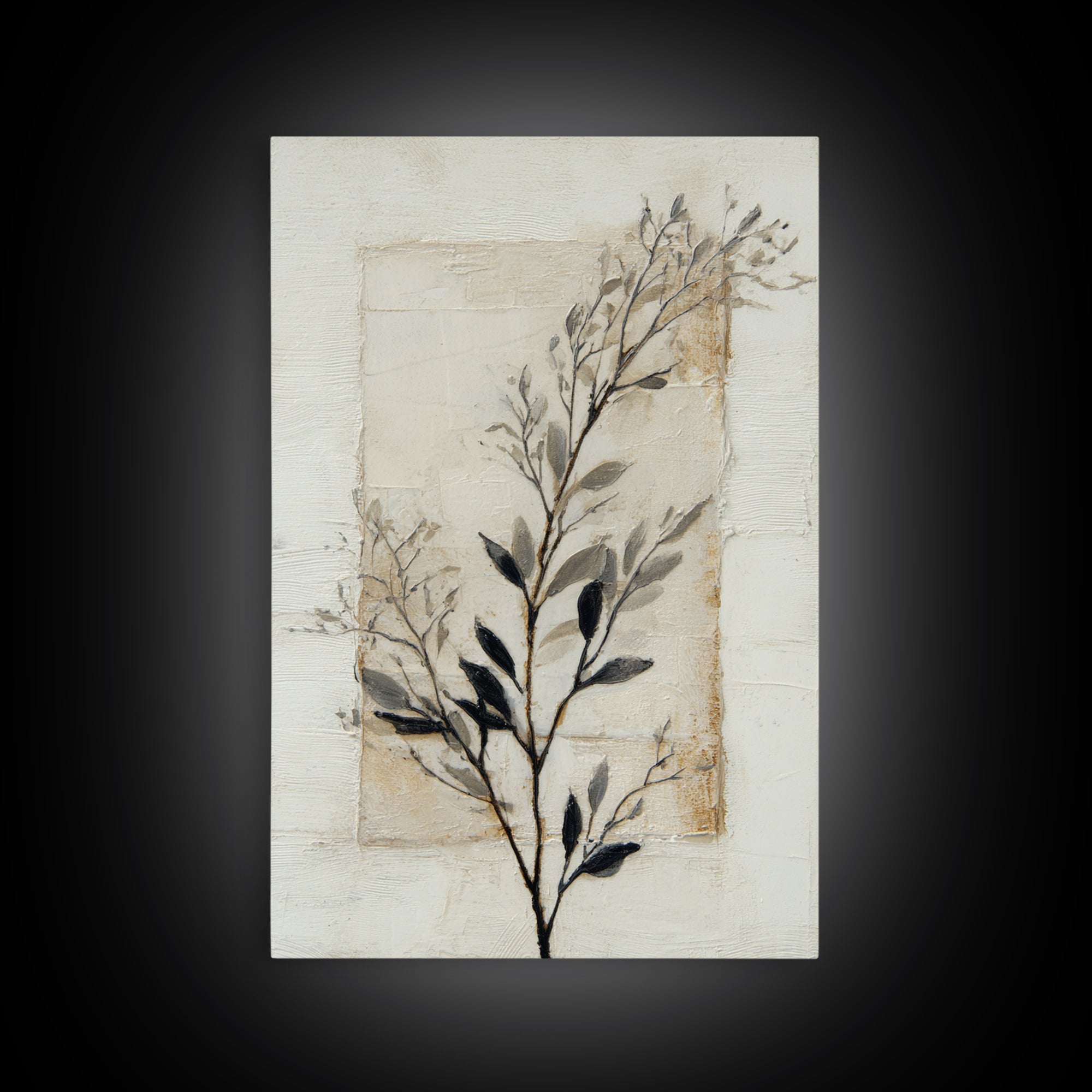 Single Black Branch on Warm White Background Canvas Print, Scandinavian Art, Gallery Decor, Living Room Decor, Nordic, SCA-2x3-28