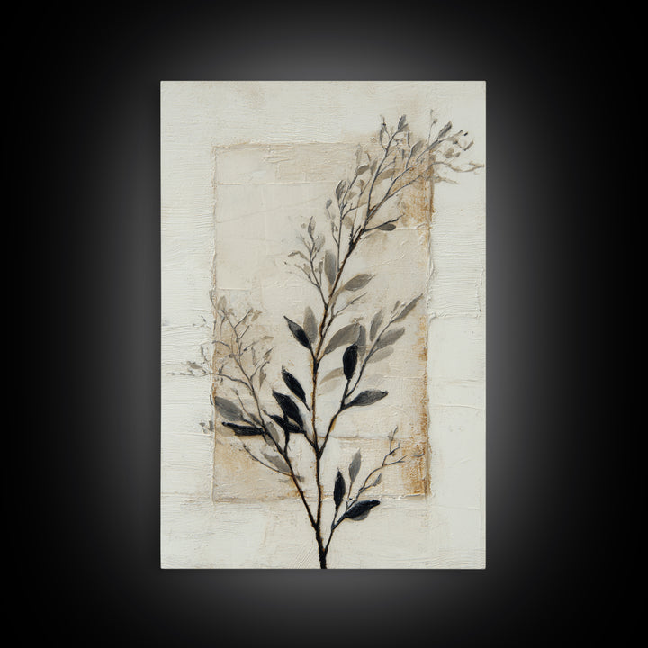 Single Black Branch on Warm White Background Canvas Print, Scandinavian Art, Gallery Decor, Living Room Decor, Nordic, SCA-2x3-28