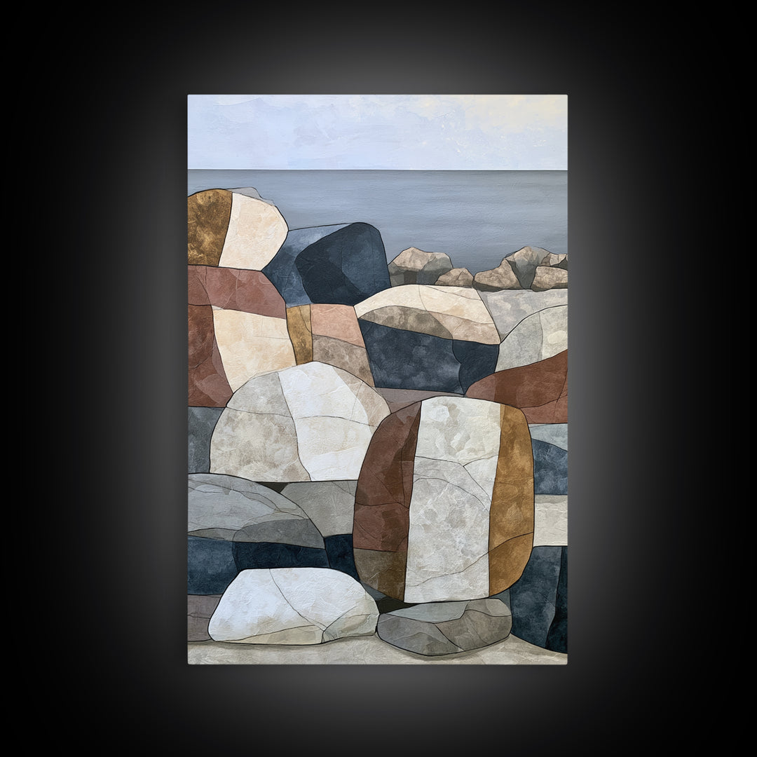 Quiet Coastal Rocks and Gray Sea Canvas Print, Scandinavian Art, Wall Hanging, Living Room Decor, Nordic, Living Room Wall Art, SCA-2x3-31