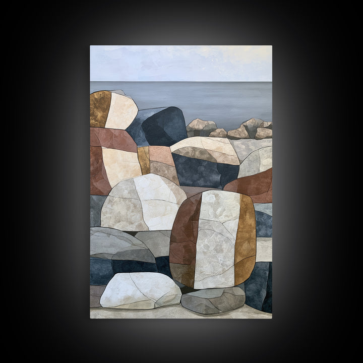 Quiet Coastal Rocks and Gray Sea Canvas Print, Scandinavian Art, Wall Hanging, Living Room Decor, Nordic, Living Room Wall Art, SCA-2x3-31