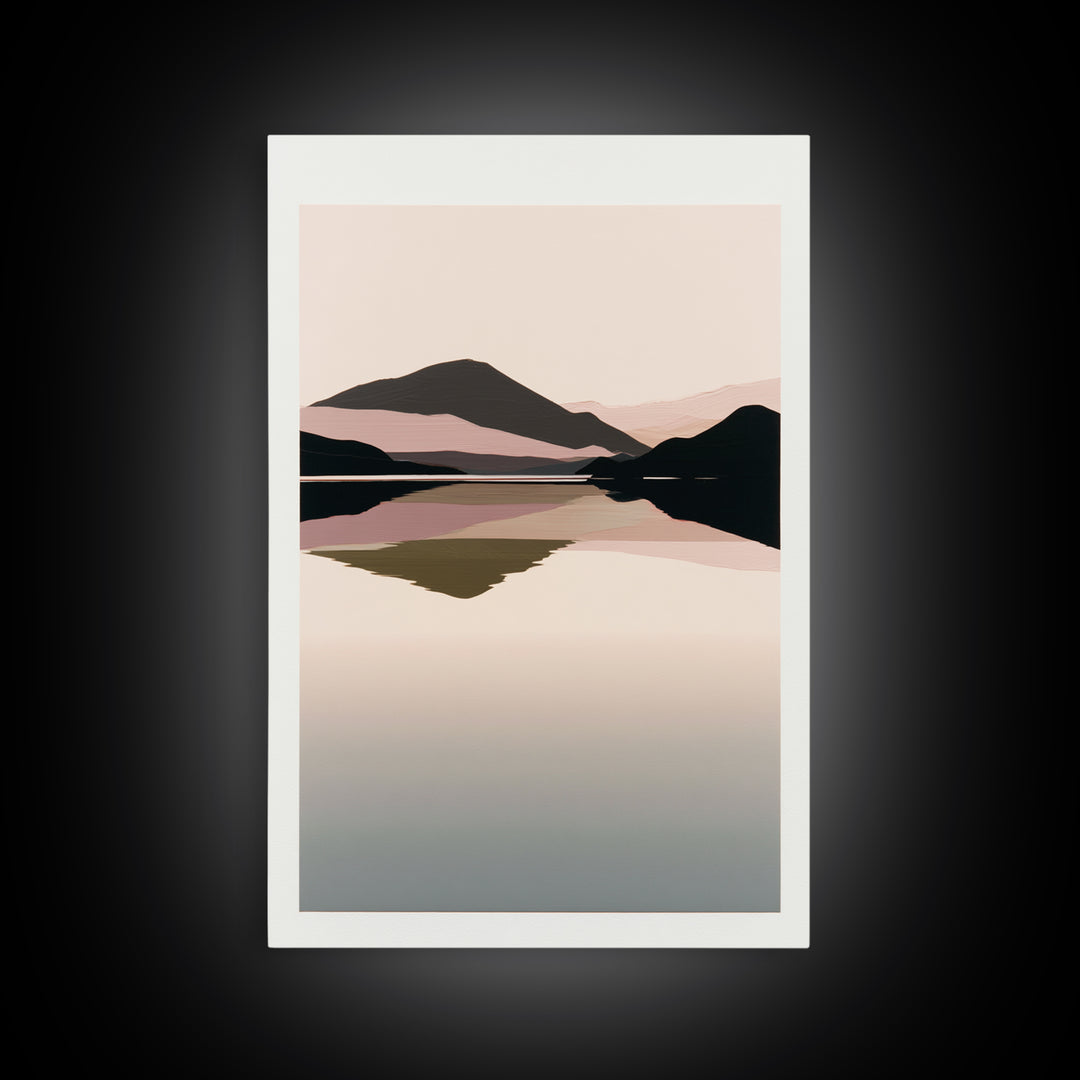 Minimal Fjord Landscape Framed Canvas Print, Scandinavian Art, Oil Painting, Living Room Decor, Nordic, Boho Wall Decor, SCA-2x3-34