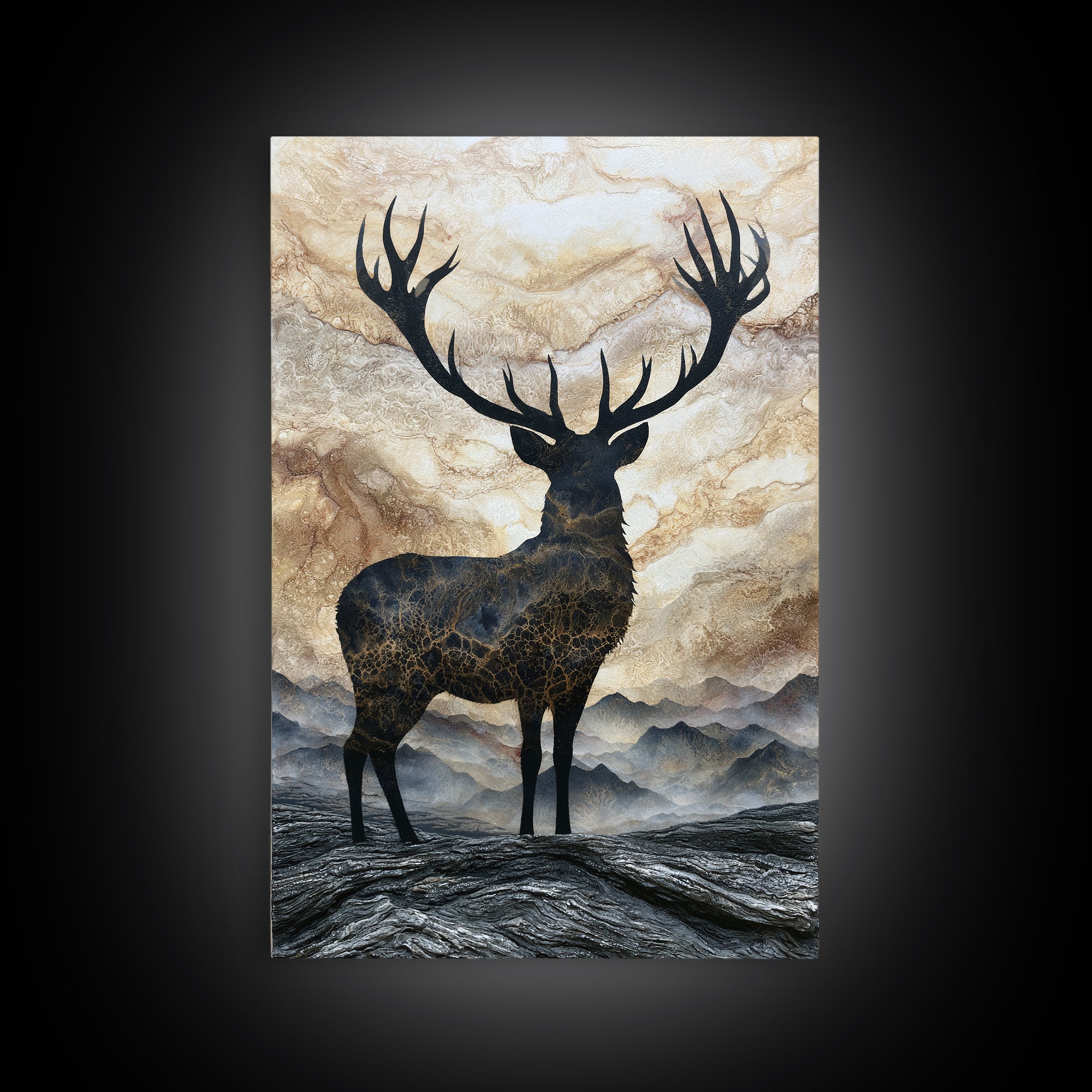 Reindeer Silhouette in Snowy Landscape Canvas Print, Scandinavian Art, Digital Wall Art, Living Room Decor, Nordic, SCA-2x3-38