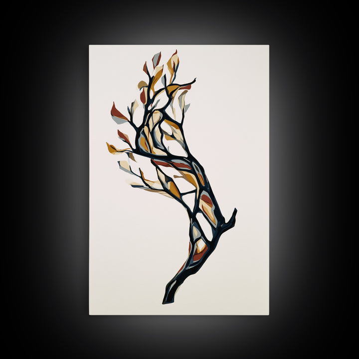 Single Black Branch on Warm White Background Canvas Print, Scandinavian Art, Mid Century Modern, Living Room Decor, Nordic, SCA-2x3-4