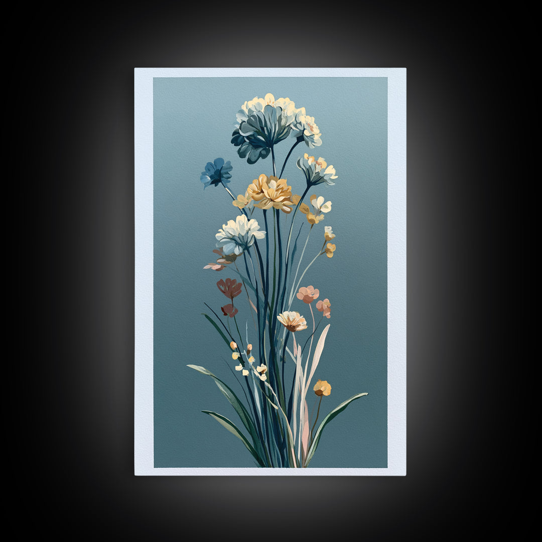 Minimal Meadow Flowers Framed Canvas Print, Scandinavian Art, Printable Wall Art, Living Room Decor, Fine Art, Nordic, SCA-2x3-42