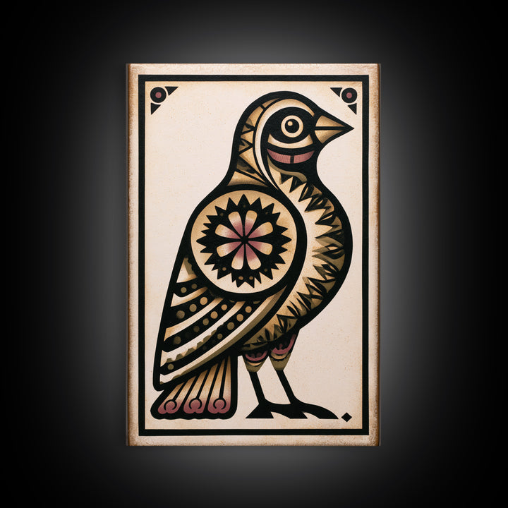 Nordic Folk Bird Framed Canvas Print, Scandinavian Art, Modern Wall Art, Living Room Decor, Fine Art, Nordic, Statement Artwork, SCA-2x3-43