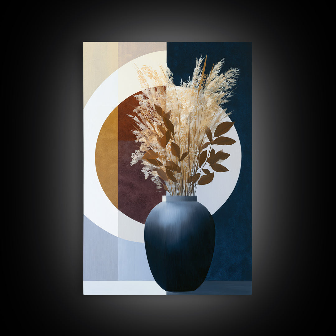Ceramic Vase with Dried Grasses Canvas Print, Scandinavian Art, Boho Wall Art, Living Room Decor, Nordic, Modern Decor, SCA-2x3-45