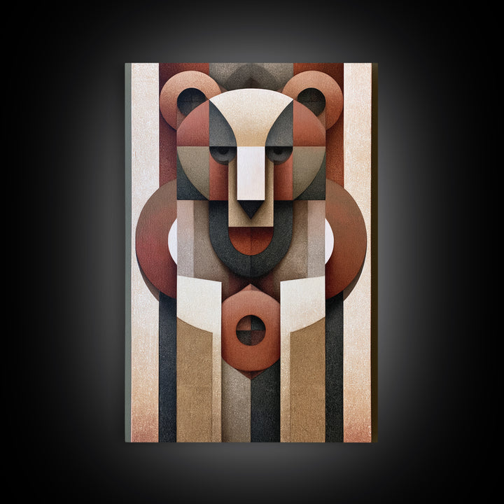 Geometric Bear with Muted Colors Framed Canvas Print, Scandinavian Art, Modern Wall Art, Living Room Decor, Abstract Art, SCA-2x3-53