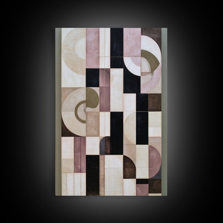 Soft Beige Geometric Abstraction Framed Canvas Print, Scandinavian Art, Living Room Wall Art, Living Room Decor, Abstract Art, SCA-2x3-59
