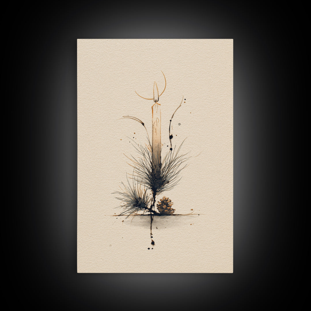 Hygge Candle and Pine Branch Still Life Canvas Print, Scandinavian Art, Abstract Wall Art, Living Room Decor, Nordic, SCA-2x3-60