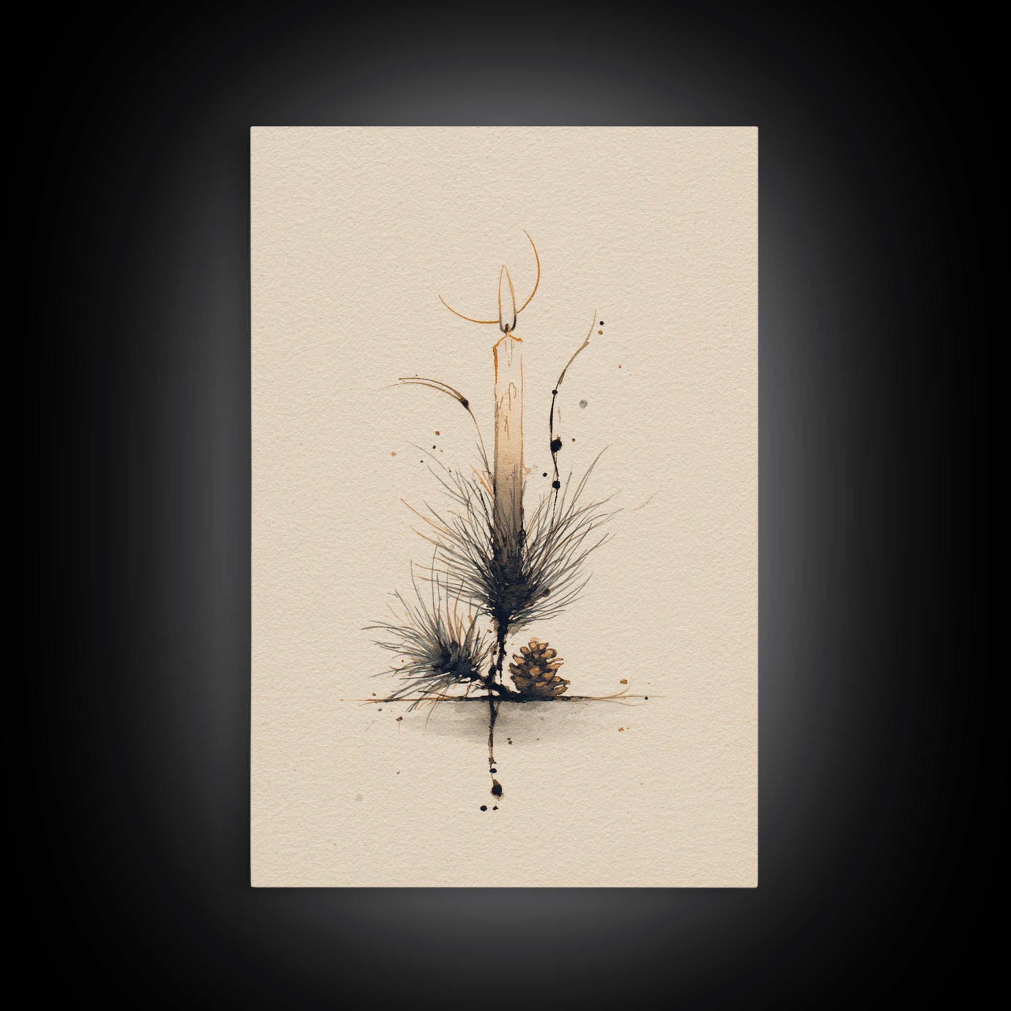 Hygge Candle and Pine Branch Still Life Canvas Print, Scandinavian Art, Abstract Wall Art, Living Room Decor, Nordic, SCA-2x3-60