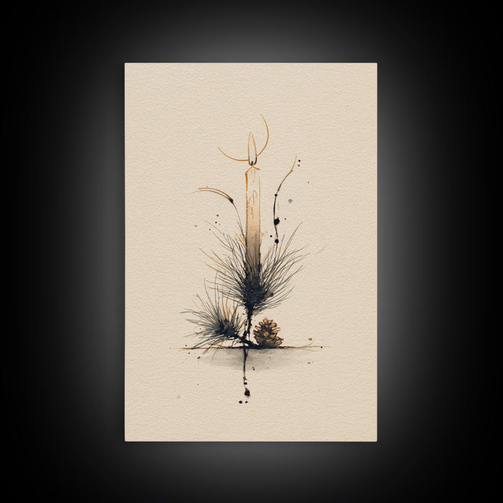 Hygge Candle and Pine Branch Still Life Canvas Print, Scandinavian Art, Abstract Wall Art, Living Room Decor, Nordic, SCA-2x3-60