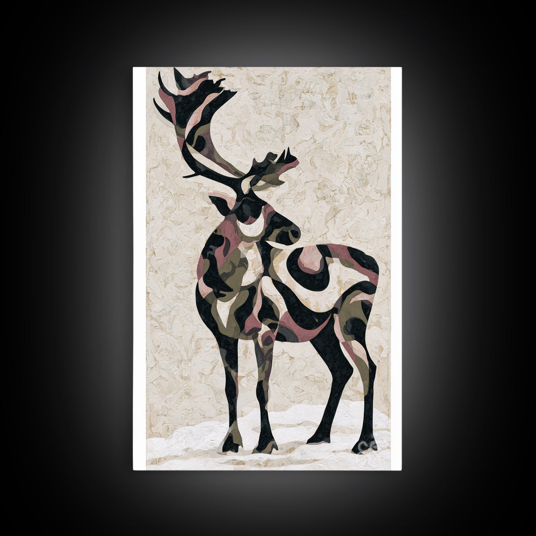 Reindeer Silhouette in Snowy Landscape Canvas Print, Scandinavian Art, Farmhouse Decor, Living Room Decor, Fine Art, Nordic, SCA-2x3-62