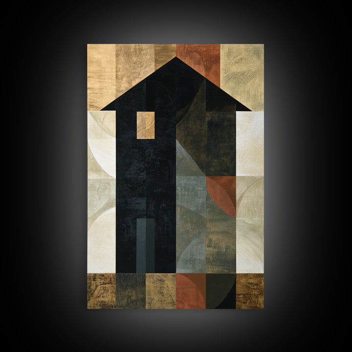 Simple Black House Shape Framed Canvas Print, Scandinavian Art, Abstract Painting, Living Room Decor, Abstract Art, Nordic, SCA-2x3-63