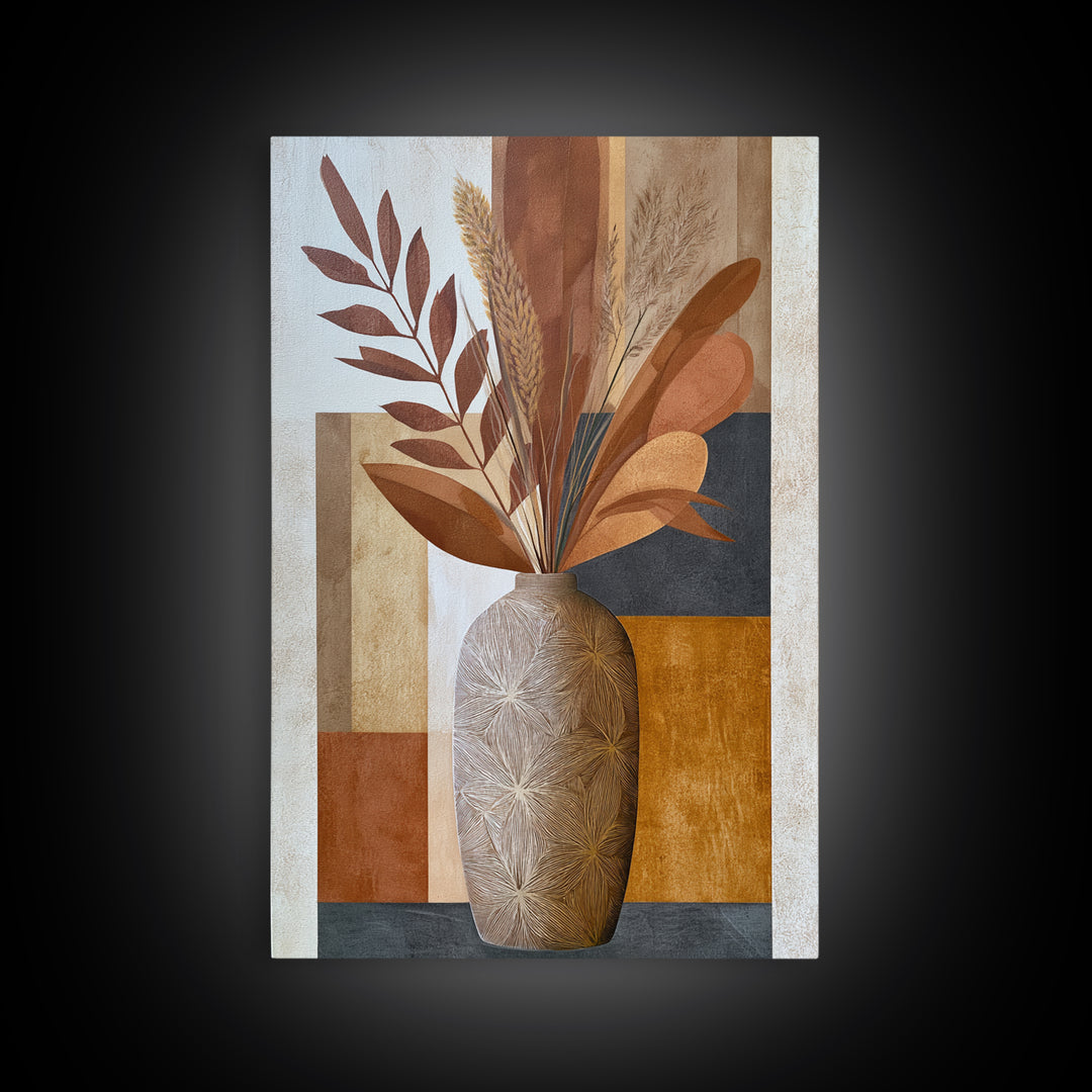 Ceramic Vase with Dried Grasses Framed Canvas Print, Scandinavian Art, Living Room Wall Art, Living Room Decor, Nordic, SCA-2x3-69